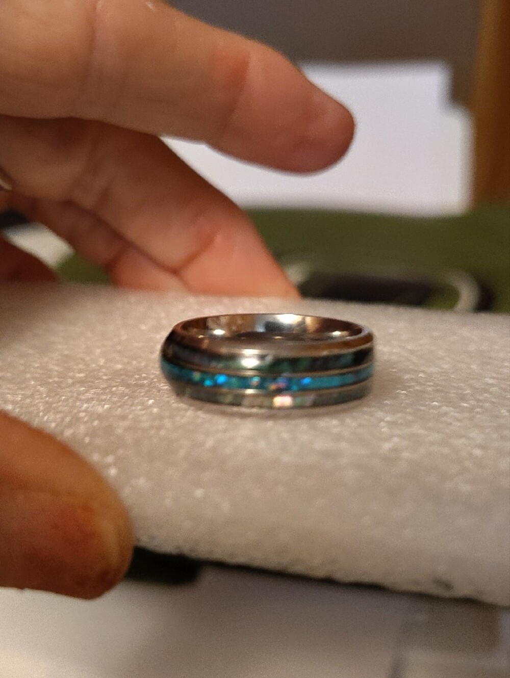 Silver Ring with Turquoise Blue Inlay. Size 10. - Picture 4 of 4